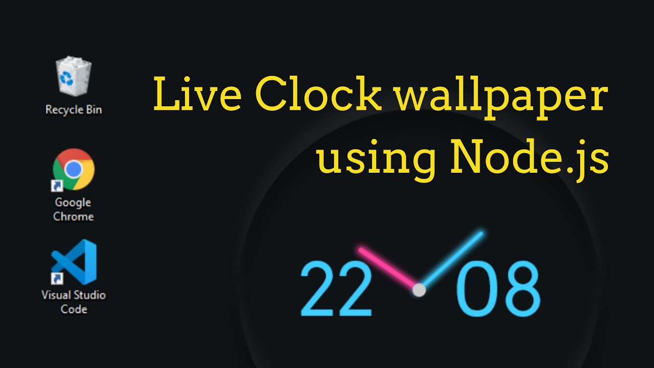 Live clock wallpaper tutorial thumbnail with a digital clock on a desktop background